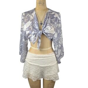 Vtg Coquette Bolero Shrug Sheer Burnout Floral Tie Front Sz XL Whimsigoth 90's